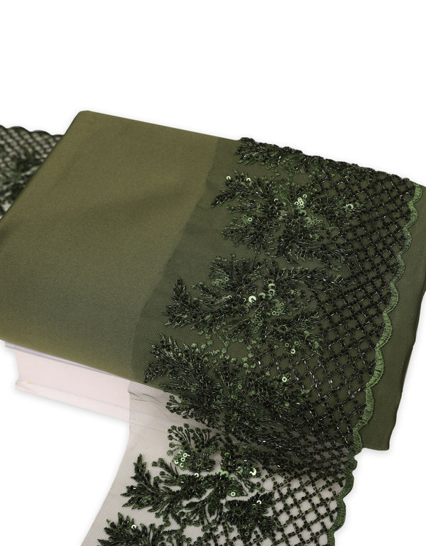 Aurora Blossom Beaded Border Lace Mix and Match - (Olive) + Satin (Olive)